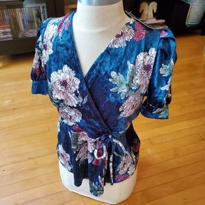 Teal velour wrap top Monteau - Medium *New/tags*